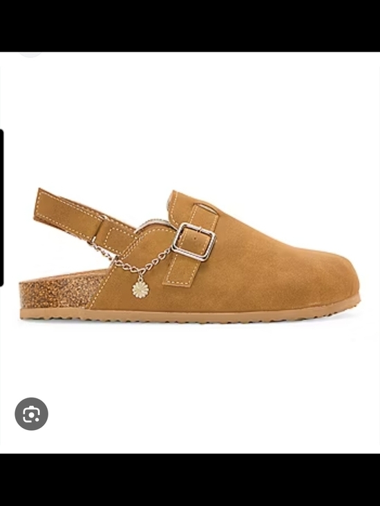 pop Shoes - pop Ordelia Tan Suede-Look Slingback Clog with Buckle and Charm Size 8.5